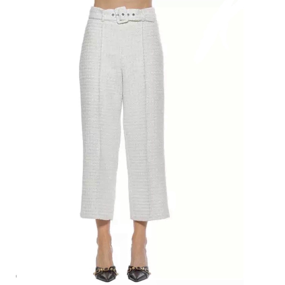 Alexia Admor Tweed Belted Wide Leg Pants White Womens Caden Trouser Size 10